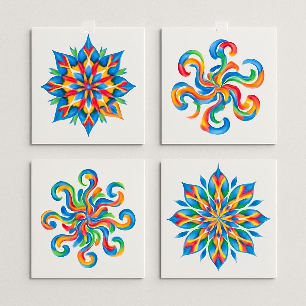 Diese Bildgrafik besteht aus vier Synchromentenden, welche vier unterschiedliche aerkuplastische Muster aufweisen. Die Sym...